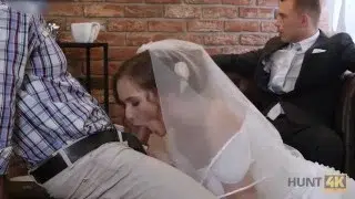 HUNT4K. Cute bride gets fucked for cash in front of her groom