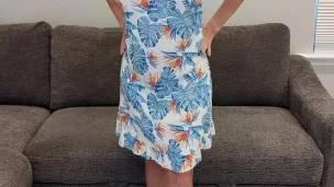 Tropical Dress with Blue Heels