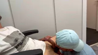 Hairy big cock blowjob in a locker room