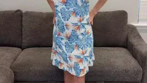 Tropical Dress with Blue Heels