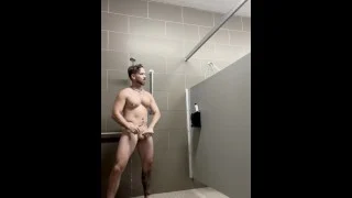 Risky Stud Gets Another to Join in Public Shower Jerkoff