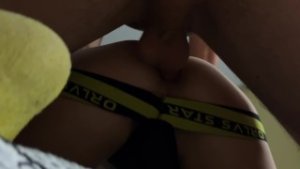 Rough butt fucked with two cocks and creampie