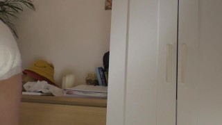 Cute twink cant hold it in and floods his diaper while working!