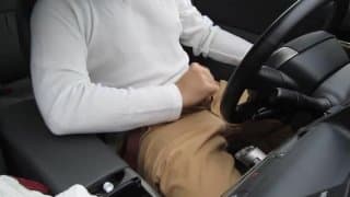 Rainy day jerk-off in my car in a parking lot, verbal, stroking my cock and cumming