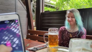 Remote orgasm control of my Stepsister in bar !