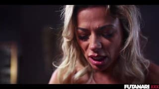 Shemale Werewolf Surprise – Sexy Transgender with HUGE Tits Makes Redhead Girl Swallow Cum