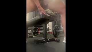 Horny fit gym babe makes you watch her public pussy dildo ride and squirt