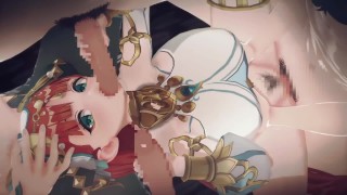【原神】ニィロウがたくさんの男達と集団セックスする3Dエロアニメーション。(3p 4p FMMセックス)
