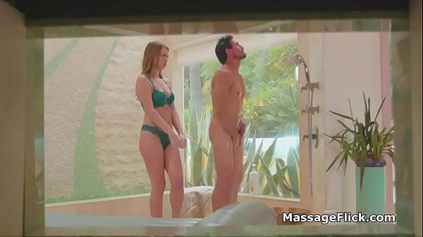 Perky teen masseuse riding clients hard cock all lubed up