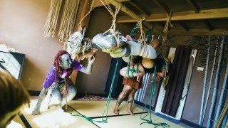 Two Dreadlocks Girls get Suspended while Bondage Shibari Sesion – Private BDSM