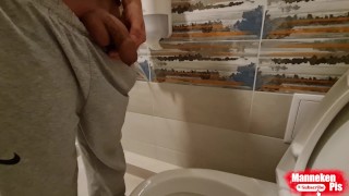 Young gay long pissing at home
